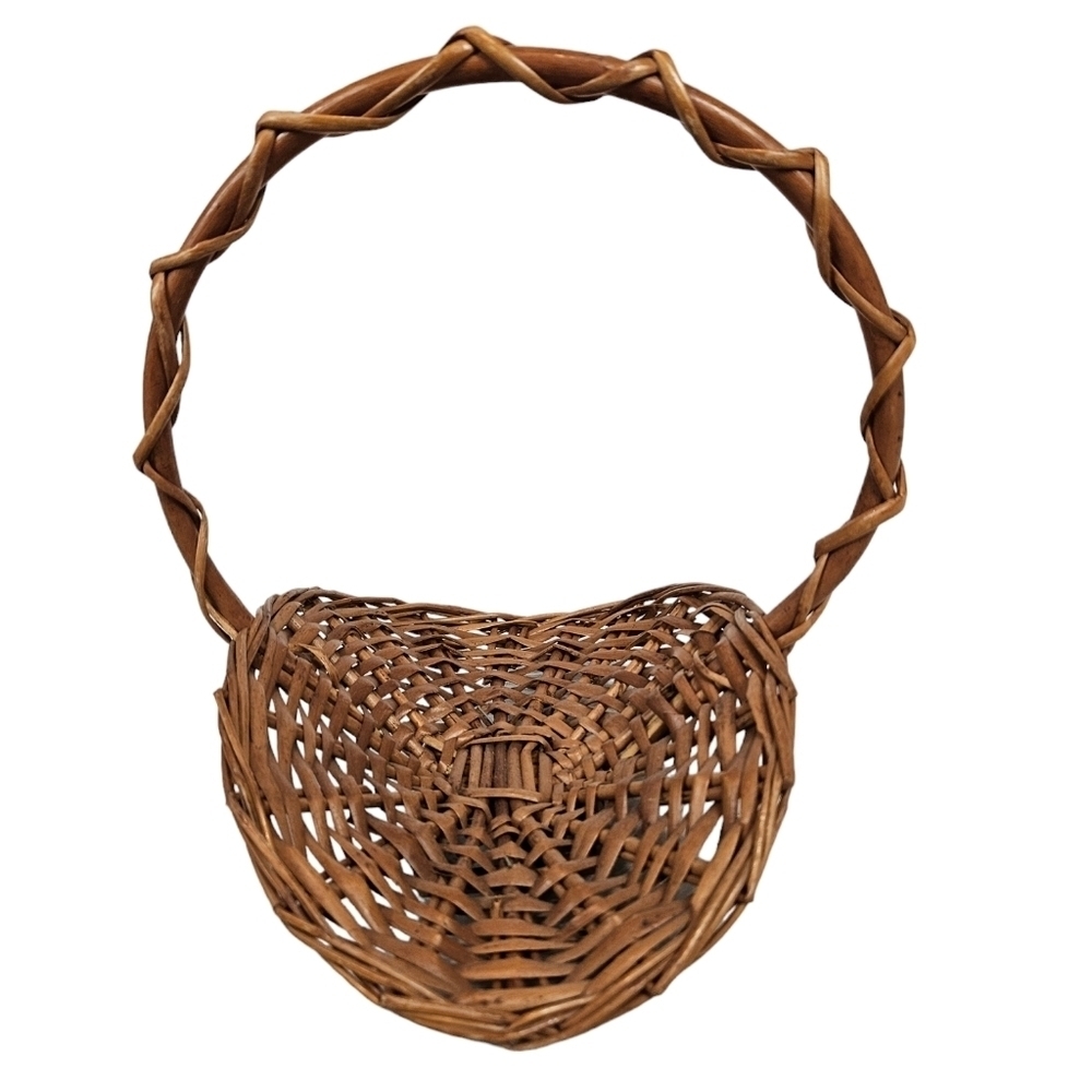 Vintage Mini French‎ Gathering Cane Wicker Basket Rattan Basket Boho Chic Rustic - Picture 2 of 6